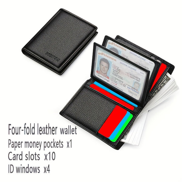 Men's Genuine Leather Ultra-Thin Multi-Function Large Capacity, ID Card Holder Wallet with RFID Blocking