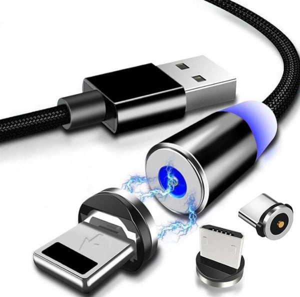 Round Magnetic  Fast Charging Cable plugs iPhone Type-C Micro USB