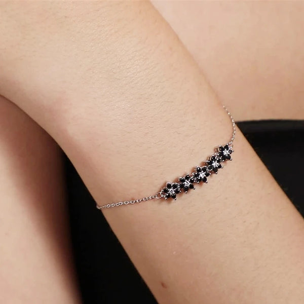 Womens BLACK AWN Silver Color Flower Bracelet