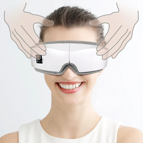 Hands over mask on woman smiling