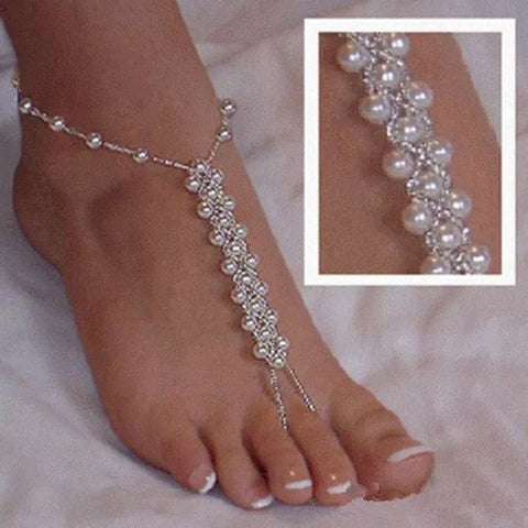 Womens 1 Pc Imitation Pearl Toe Ankle Bracelet