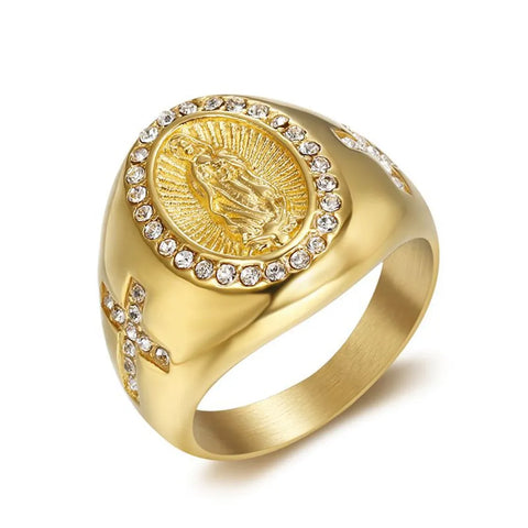 Womens/Mens Stainless Steel Gold Color Virgin Mary Ring