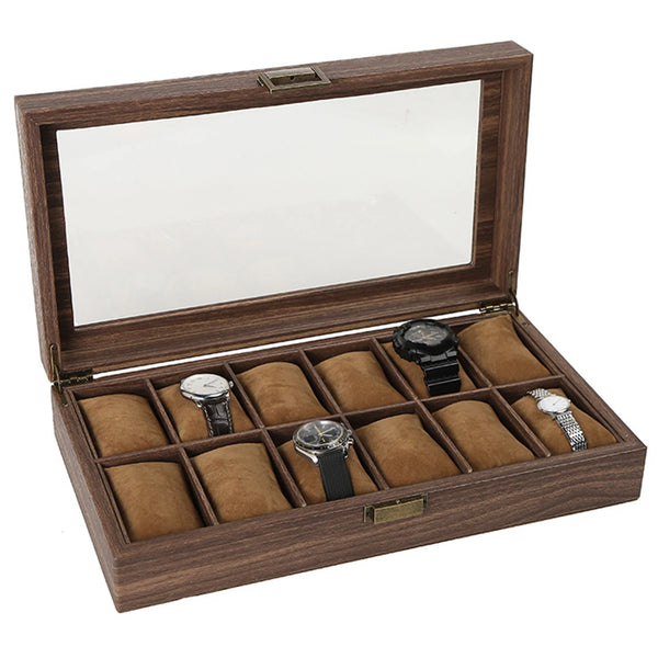 Display Case & Organizer for Mens Watches Outer Material Wood Leather Interior Velveteen Cushions