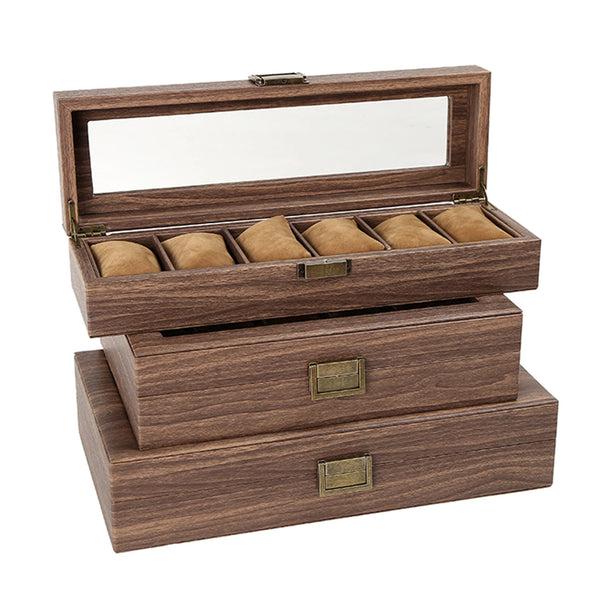 Display Case & Organizer for Mens Watches Outer Material Wood Leather Interior Velveteen Cushions