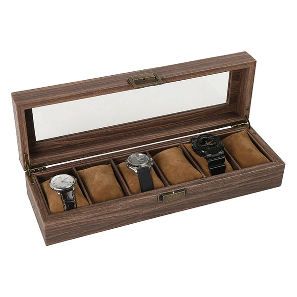 Display Case & Organizer for Mens Watches Outer Material Wood Leather Interior Velveteen Cushions