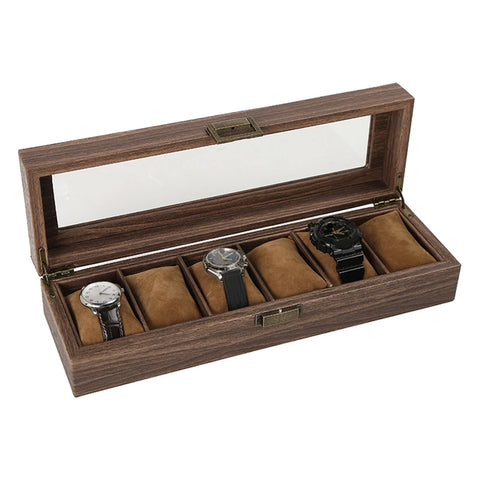 Display Case & Organizer for Mens Watches Outer Material Wood Leather Interior Velveteen Cushions