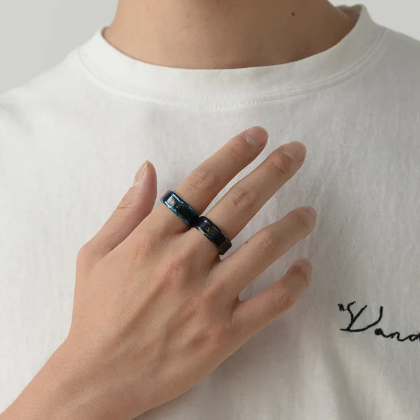 Mens Stainless Steel Body Temperature  Sensor Ring Displays Real-Time Temperature