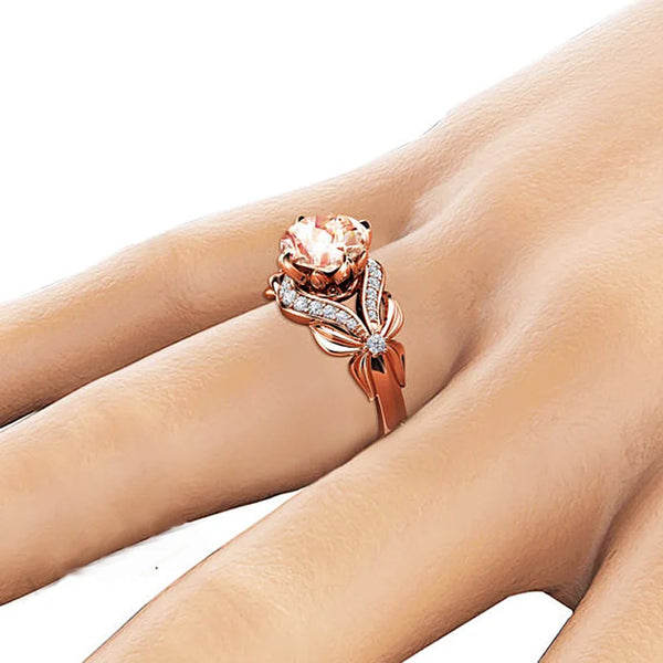 Womens Vintage Diamond 18K Rose Gold Pure Topaz Gemstone Ring