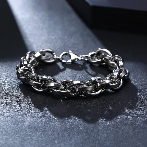 Mens Twisted Rope Chain Bracelet Thick & Heavy Stainless Steel Cage Link