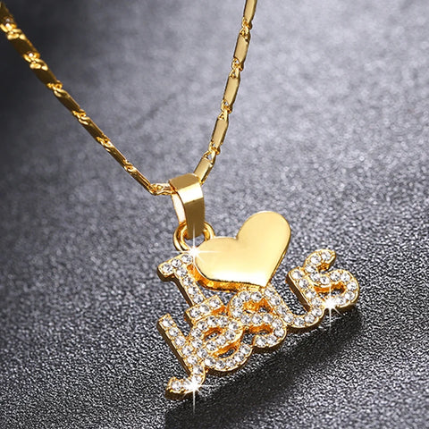 Womens/Mens Gold Color "I Love Jesus" Necklace