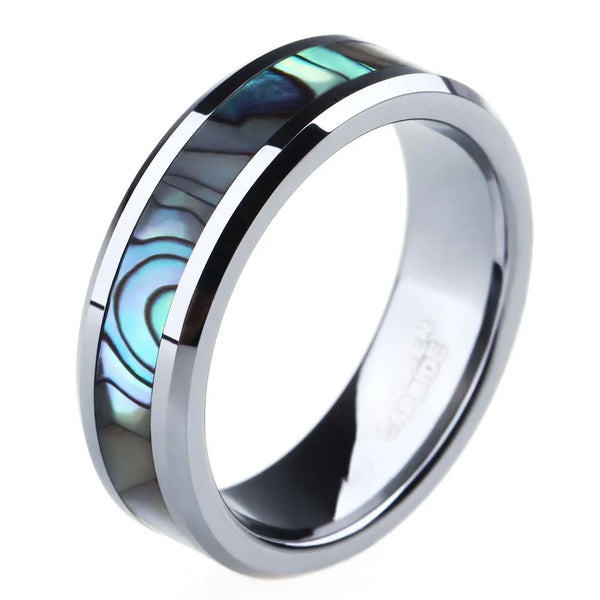 Mens and Womens Tungsten Abalone Shell Rings 6mm 8mm Couples Rings