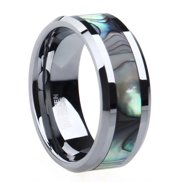 Mens and Womens Tungsten Abalone Shell Rings 6mm 8mm Couples Rings