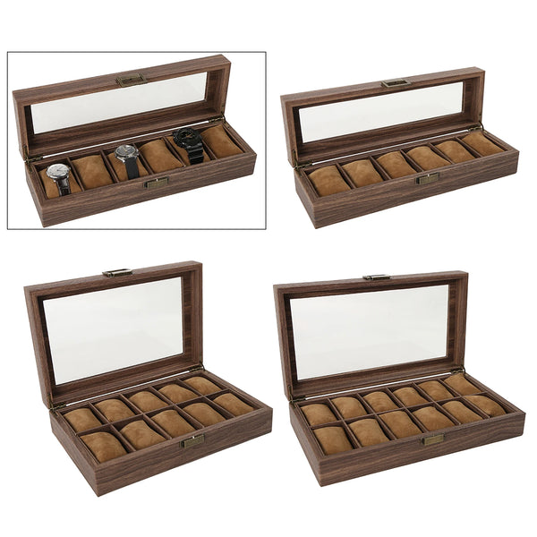 Display Case & Organizer for Mens Watches Outer Material Wood Leather Interior Velveteen Cushions