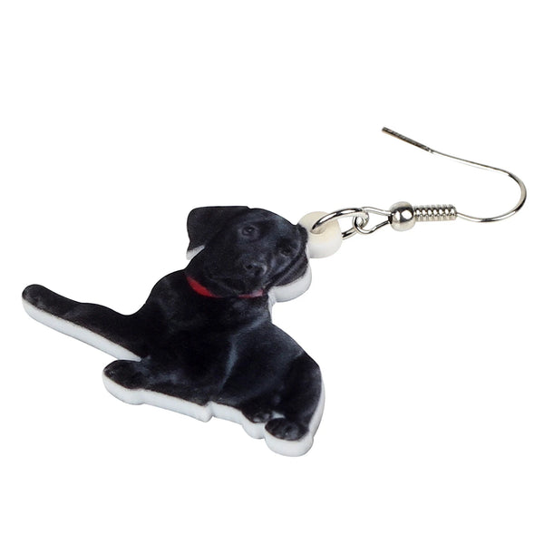 Acrylic Black Labrador Dog Earrings