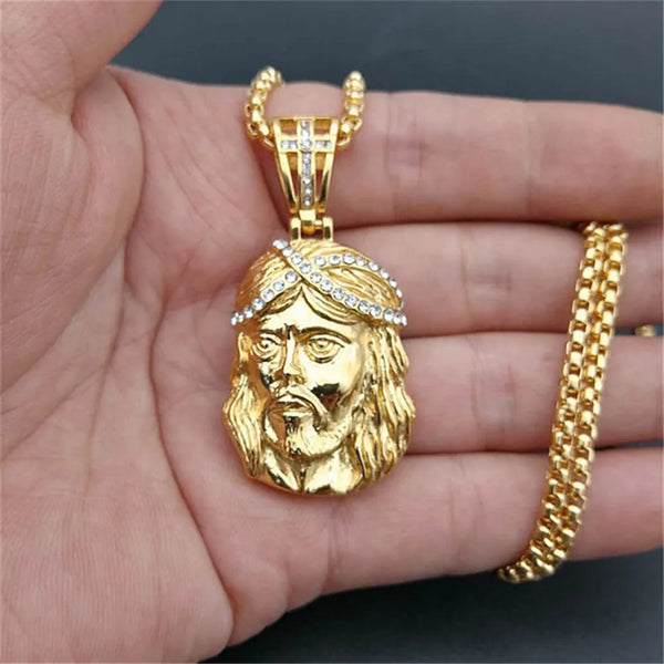 Mens/Womens Stainless Steel Gold Color Jesus Head Pendant