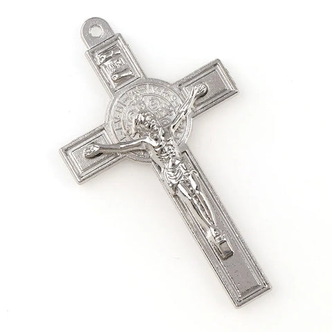Mens/Womens Silver Plated Crucifix Saint Benedict Pendant