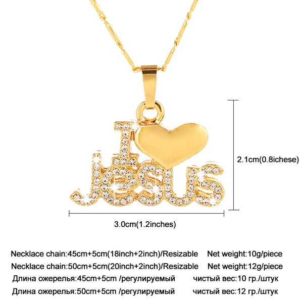 Womens/Mens Gold Color "I Love Jesus" Necklace