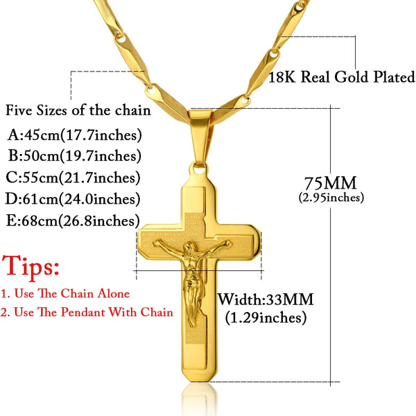 Mens Gold Color Stainless Steel Chain Necklace Crucifix