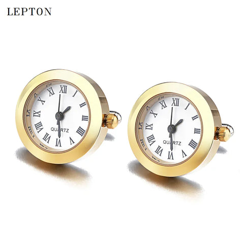 Mens Real Clock Cufflinks Watch Battery
