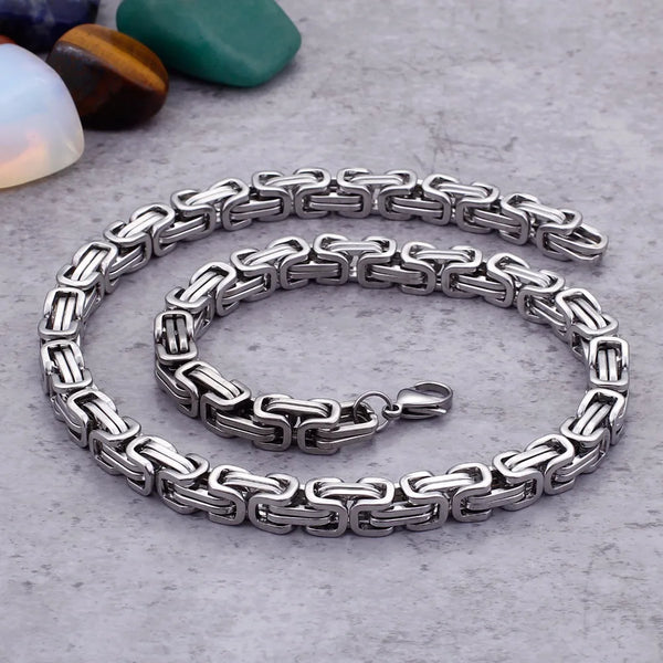 Mens Handmade 5mm/6mm/8mm Wide Stainless Steel King Byzantine Chain Necklace Bracelet