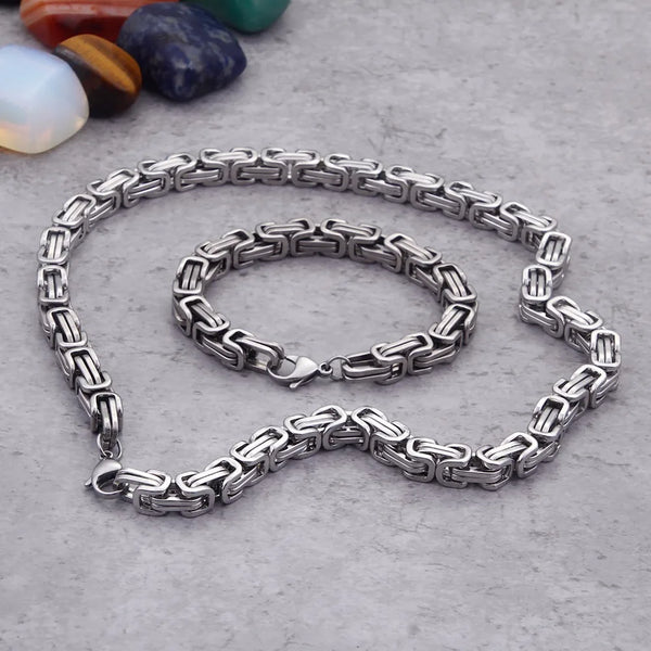 Mens Handmade 5mm/6mm/8mm Wide Stainless Steel King Byzantine Chain Necklace Bracelet