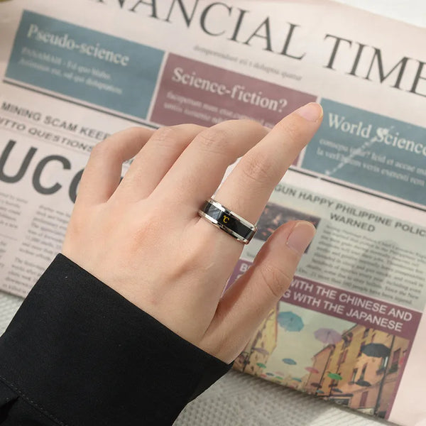 Mens Stainless Steel Body Temperature  Sensor Ring Displays Real-Time Temperature