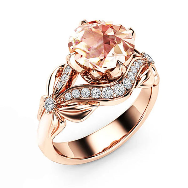 Womens Vintage Diamond 18K Rose Gold Pure Topaz Gemstone Ring