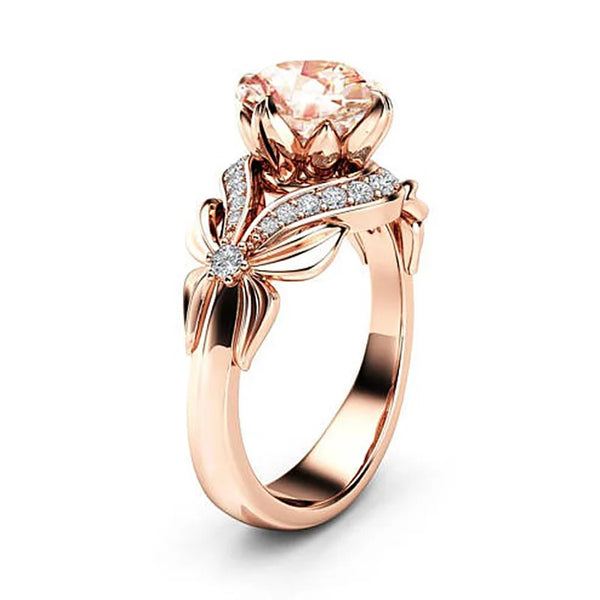 Womens Vintage Diamond 18K Rose Gold Pure Topaz Gemstone Ring