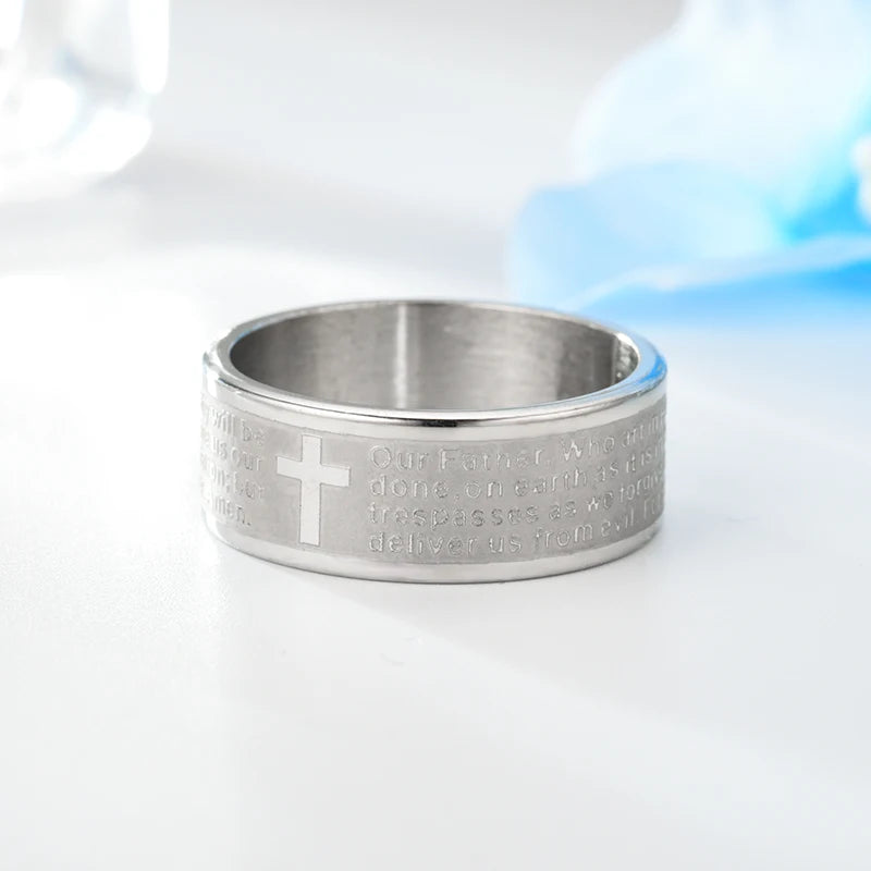 Mens Titanium Stainless Steel The Lord's Prayer Ring
