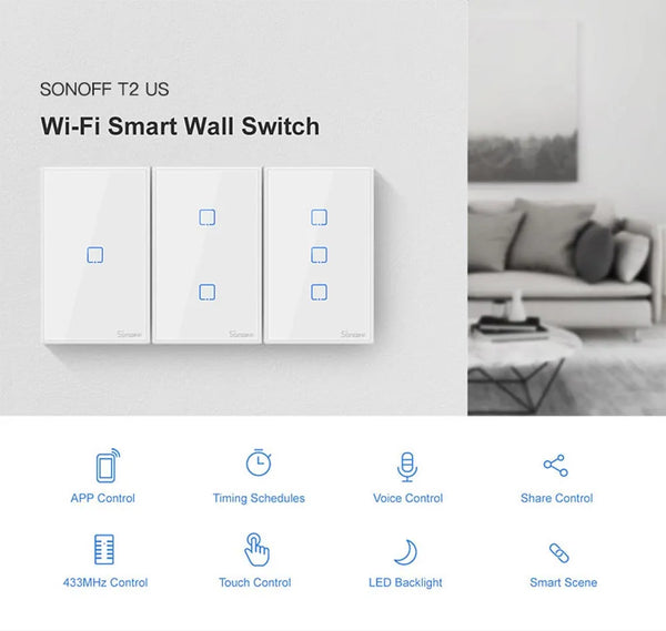 Smart Home Sonoff T2 US Smart Wifi Wall Light Switch