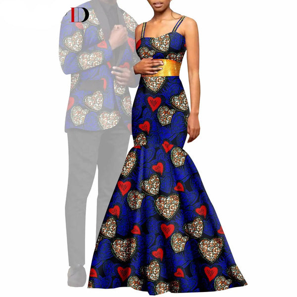 Blue with Red Hearts Womens Long Dress