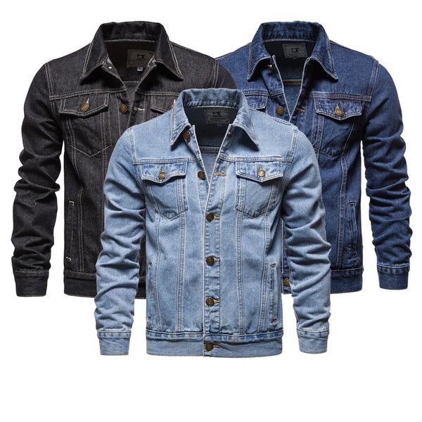 Mens Jean Jacket Denim Turn Down Collar
