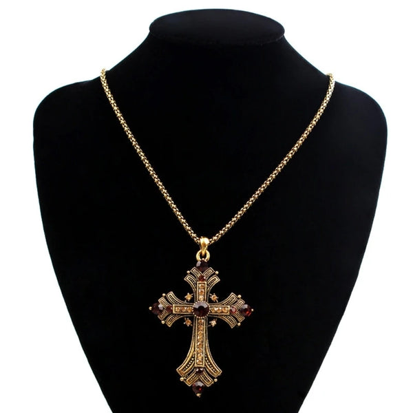 Mens Baroque Silver Color With Crystals Gothic Crucifix Necklace