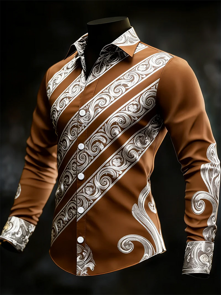 Men's long sleeved lapel striped pattern luxurious long sleeved shirt