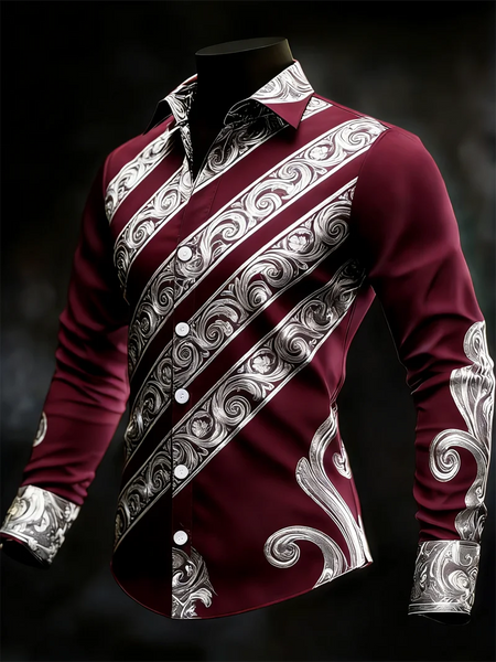 Men's long sleeved lapel striped pattern luxurious long sleeved shirt