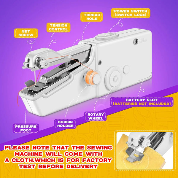 Mini Electric Portable Handheld Sewing Machine - with Bobbin for Needlework - Accessories