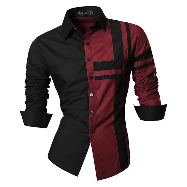 Men's Red Black & White retro hip-hop cross pattern long-sleeved shirt