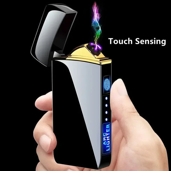 Dual Arc Windproof Flameless Plasma USB Lighter Touch Sensor With LED Power Display