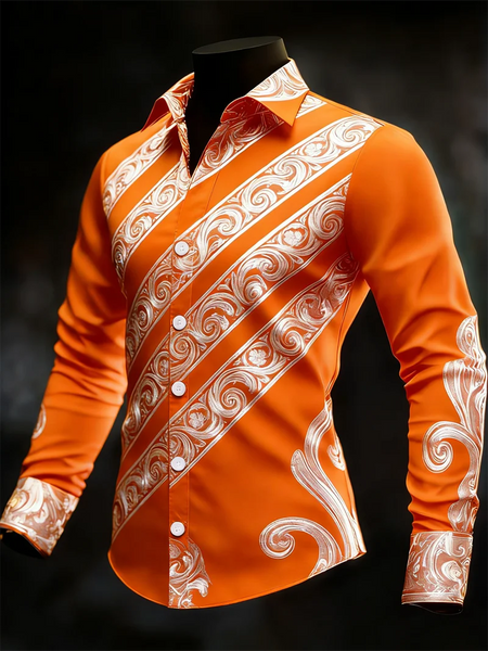 Men's long sleeved lapel striped pattern luxurious long sleeved shirt