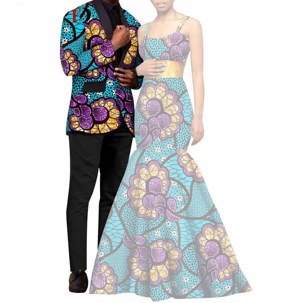 Blue with Purple/Yellow Flowers Mens Ankara Print Jackets