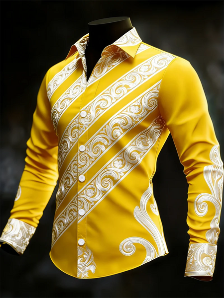 Men's long sleeved lapel striped pattern luxurious long sleeved shirt