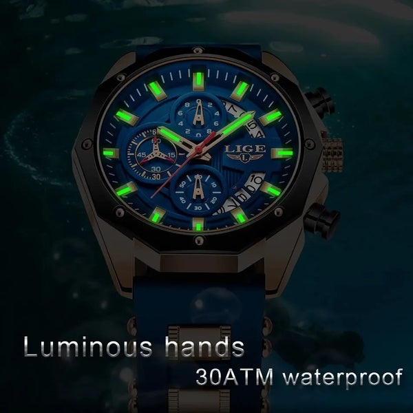 Mens LIGE Luxury Sport Watch Quartz Date Clock Waterproof Wristwatch Chronograph 2024