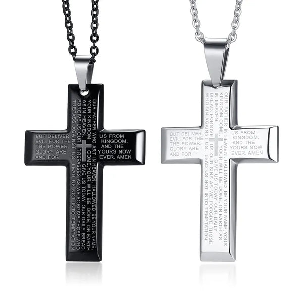 Mens Crucifix Necklace - Our Father Prayer
