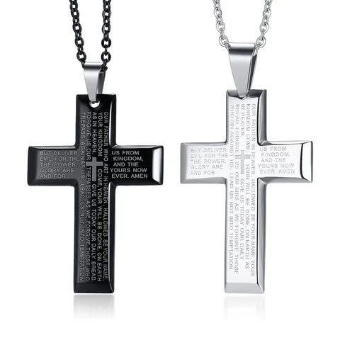 Mens Crucifix Necklace - Our Father Prayer
