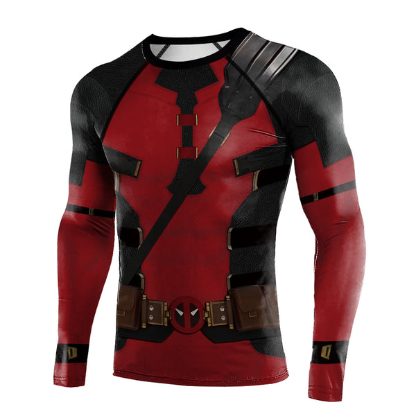 Mens Long Sleeve Gym Workout Strech Fitness Compression Shirts Deadpool Wolverine
