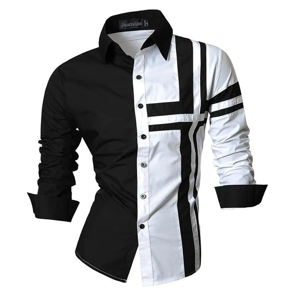 Men's Red Black & White retro hip-hop cross pattern long-sleeved shirt