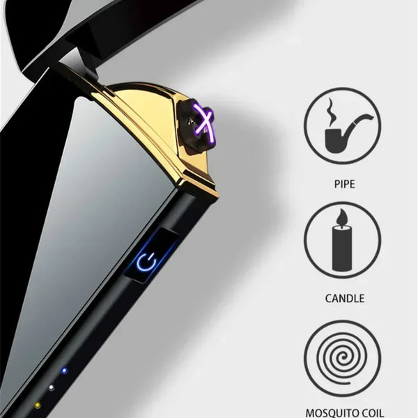 Dual Arc Windproof Flameless Plasma USB Lighter Touch Sensor With LED Power Display