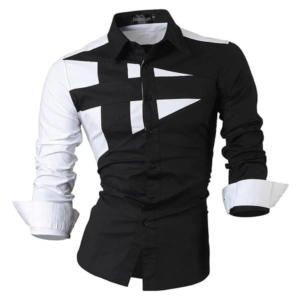 Men's Red Black & White retro hip-hop cross pattern long-sleeved shirt
