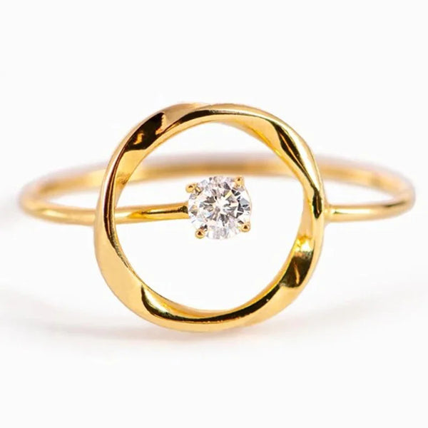 Womens Solid 925 Sterling Silver 14k Gold Plated Zircon Circle Ring Adjustable Fine Jewelry