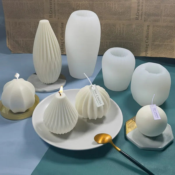 Candles geometrical shapes silicone striped cylinder knot molds Ivory White